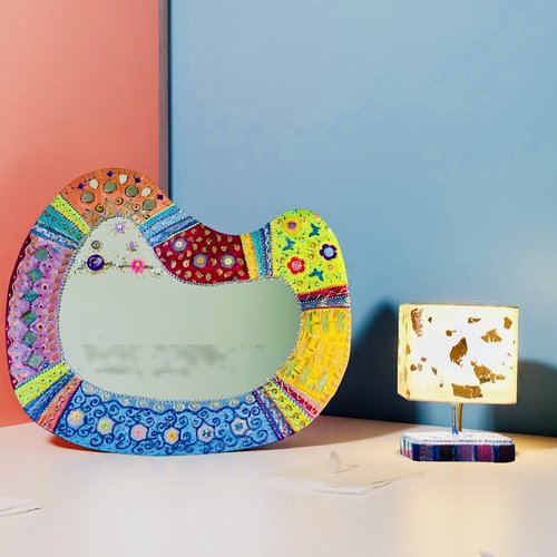 Miroir unique style vintage ,fait main ,décoration murale -mosaïque -peinture&quot; blob 3&quot; - 52 x 42 cm