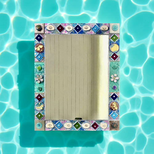 Miroir rectangulaire en mosaïque-verre -corse -50 x 40 cm  -art