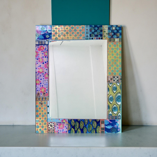 Miroir mosaïque de verre -des yeux dans la prairie » décoration de salle de bain 82 x 66 cm