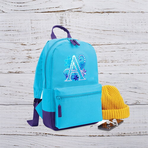 Mini sac à dos en turquoise avec monogramme thème reine des neiges personnalisé sac à dos maternelle cadeau evjf cadeau anniversaire