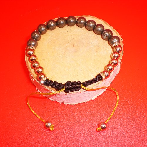 Bracelet pyrite de fer pierres naturelles 8 mm cordon réglable