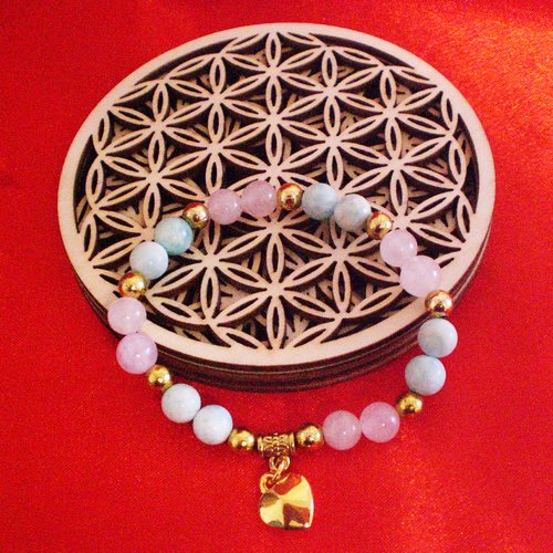 Bracelet quartz rose et jadeite en pierres naturelles  perles 8 mm