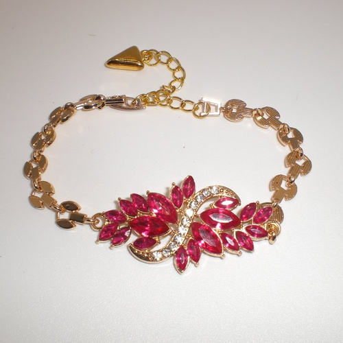 Superbe bracelet fleur strass rose et ses strass en s étincelents