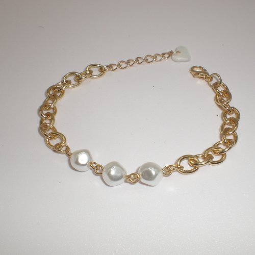 Beau bracelet en perles baroque et chaine en acier inoxydable