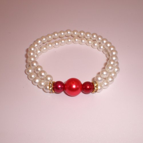 Beau bracelet unique blanc et rouge pour femme en perles nacrées,