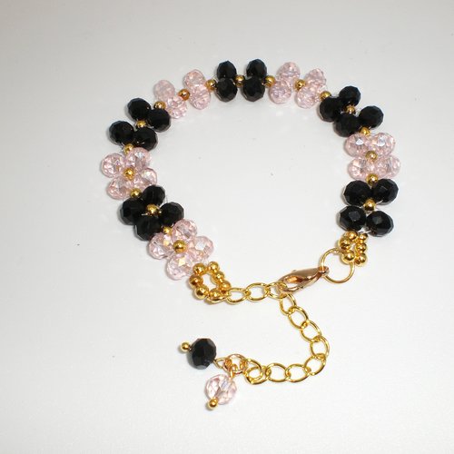 Bracelet élégant en perles facettées noir et rosées