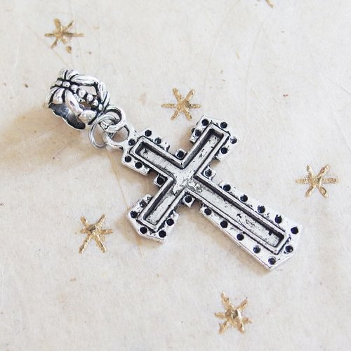 Croix breloque pendentif avec bélière métal argenté