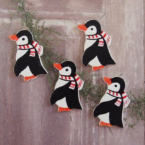 Lot décorations noël pingouins bois x4