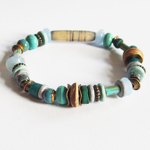 Bracelet femme boho ethnique tribal perles bois verre
