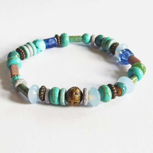 Bracelet femme boho tribal perles bois verre nature