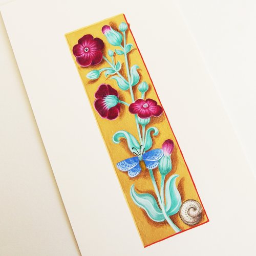 Enluminure fleurs coquelourdes or minéral et pigments