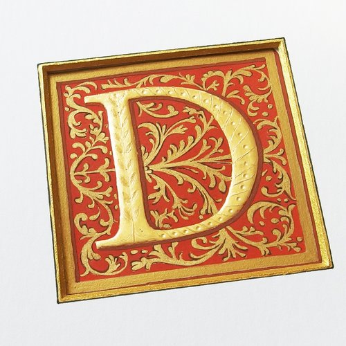 Enluminure lettrine d - or 23,75 carats et pigments