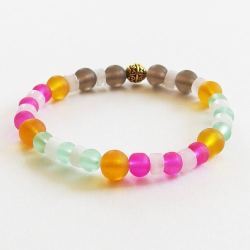 Bracelet boho chic perles verre givré dépoli couleurs pastel
