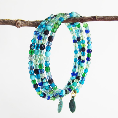Bracelet boho manchette multirangs "les îles grecques" bleu et vert