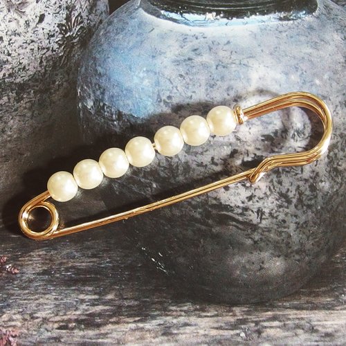 Support broche épingle doré perle 6,5 cm