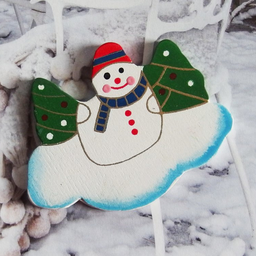 Lot décorations noël bonhomme de neige bois x3