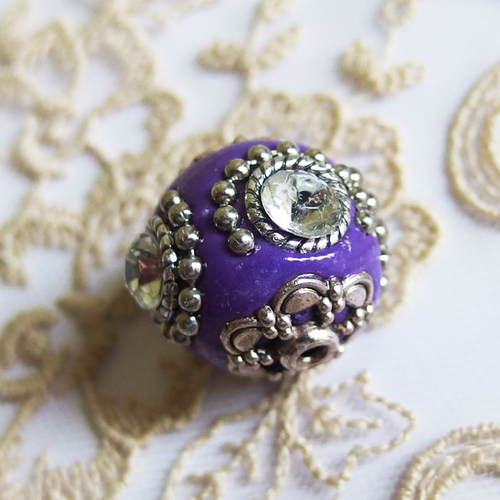 Perle ethnique indonésienne violet argent