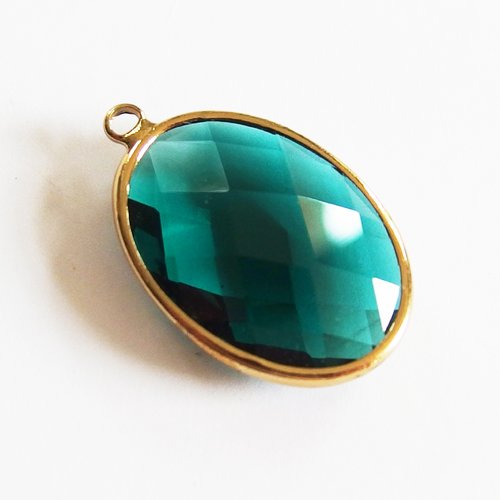 Pendentif breloque goutte verre facetté emeraude 3cm