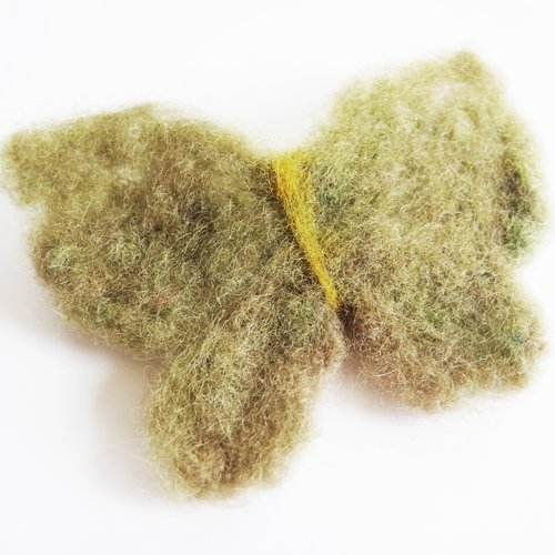 Papillon laine feutrée kaki teinture végétale