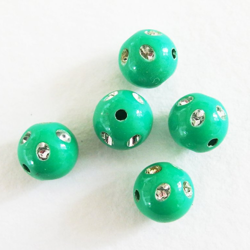 Lot perles strass vert x5