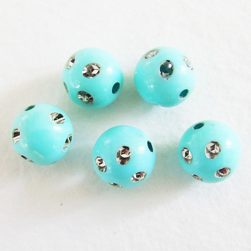 Lot perles strass bleu x5