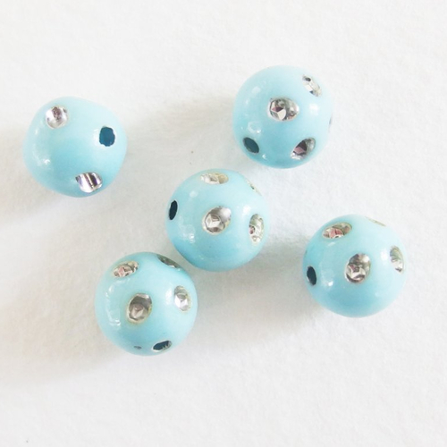 Lot perles strass bleu clair x5