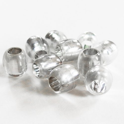 Lot perles acryliques transparentes argenté forme tonneau x10