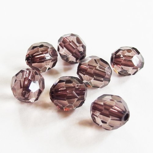 Lot grosses perles acryliques marron transparentes facettées x7