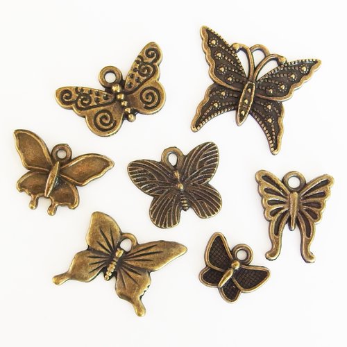 Lot breloques pendentifs papillon bronze x7