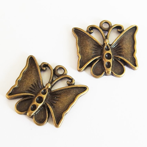 Lot breloques pendentif papillon bronze x2