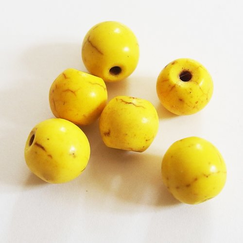 Lot perles howlite pierre naturelle jaune x6