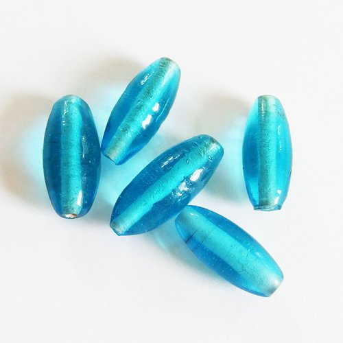 Lot de perles indiennes verre bleu turquoise x 5
