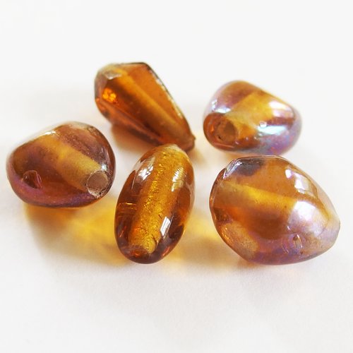 Lot de perles indiennes verre couleur ambre clair x5