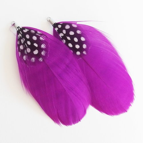 Breloques grandes plumes violet noir 10cm x2