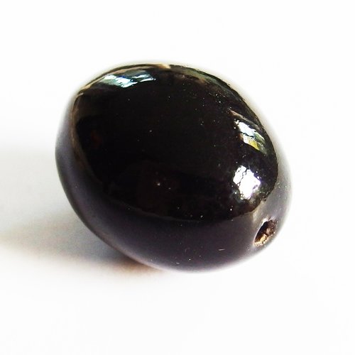 Grosse perle verre noir forme ovale olive 3,5cm