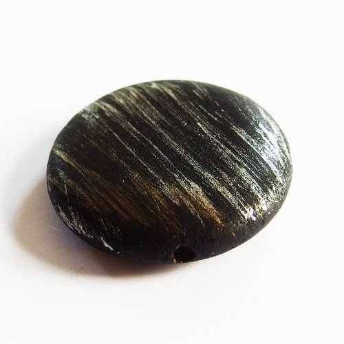 Grosse perle bois noir forme galet rond plat 3,8cm