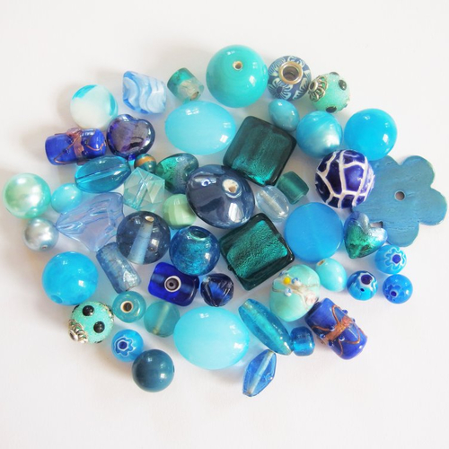Lot de perles verre - bleu x50