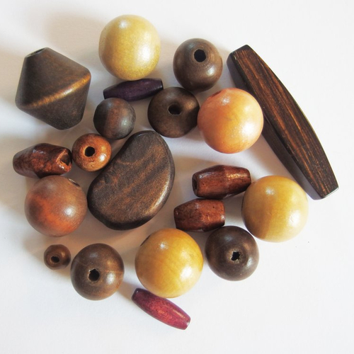 Lot 20 perles bois - assortiment marron beige