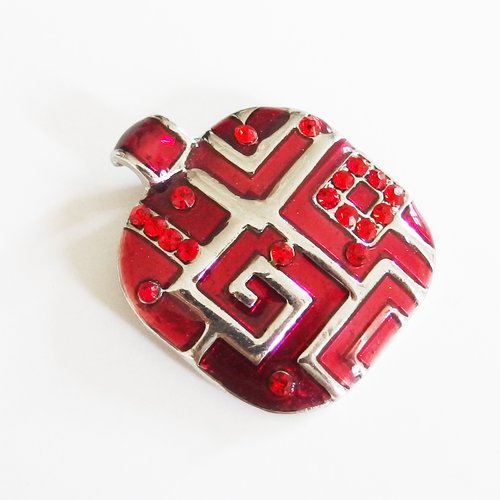Grand pendentif moderne métal émaillé rouge