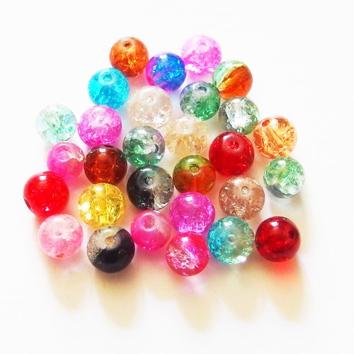 Assortiment 20 perles verre craquelé couleurs variées x20