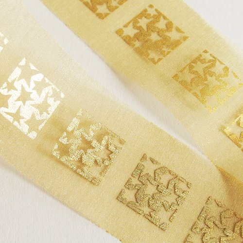 Ruban noël étoiles or organza doré jaune x1m