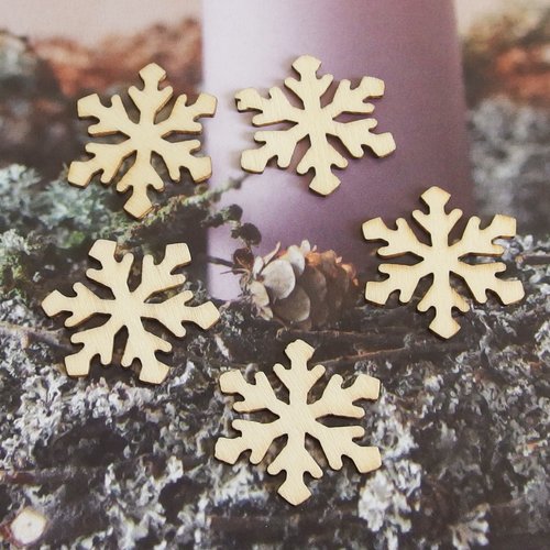 Lot décorations noël étoile flocon de neige bois nature x5