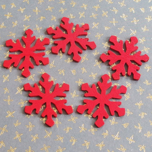 Lot décorations noël étoile flocon de neige bois rouge x5
