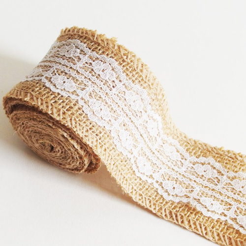 Ruban galon toile de jute et dentelle blanche pour bracelet manchette- vendu par 10 cm