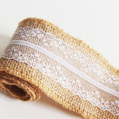 Ruban galon toile de jute et dentelle blanche pour bracelet manchette- vendu par 10 cm