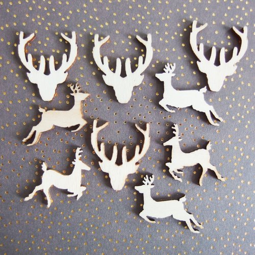 Lot décorations noël renne bois nature x9