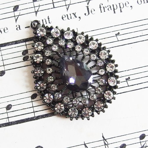 Grand pendentif strass baroque vintage 4cm