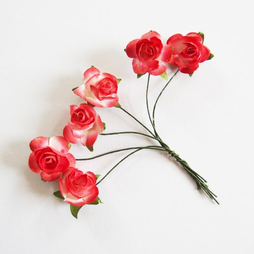 Bouquet fleur papier rose rouge x6