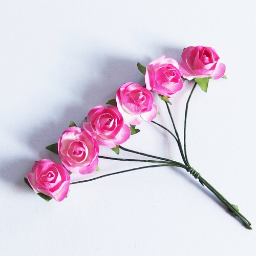 Bouquet fleur papier rose blanc x6
