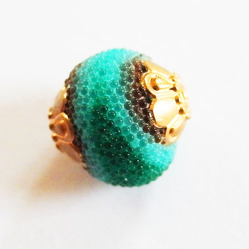 Perle ethnique indonésienne kashmiri turquoise vert or